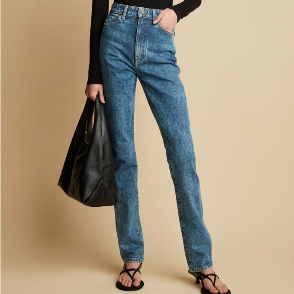 KHAITE Mid-Blue Straight-Leg Jeans